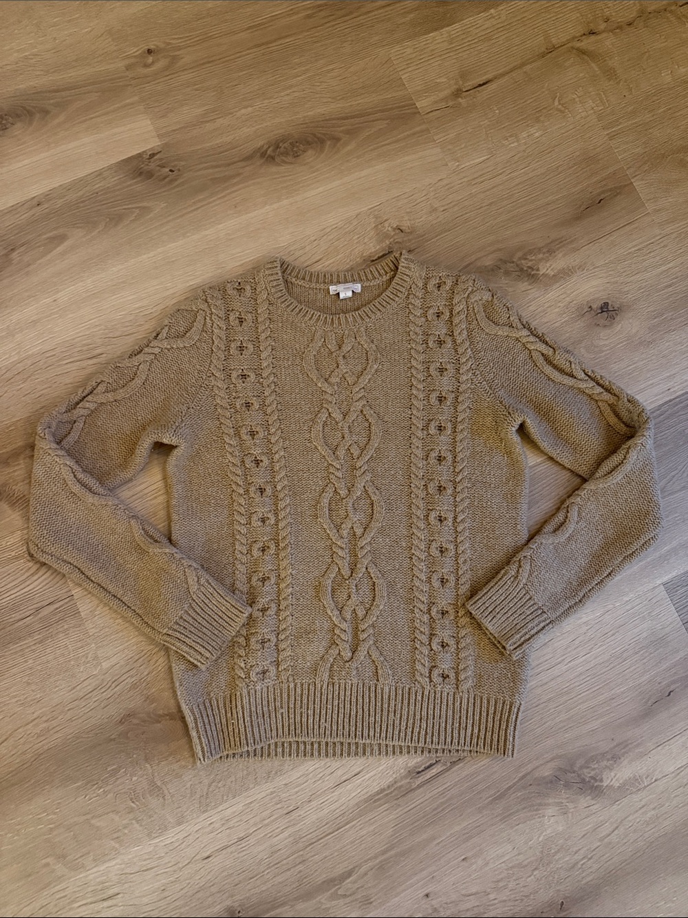 GAP Taupe Cable Knit Crewneck Sweater - Women